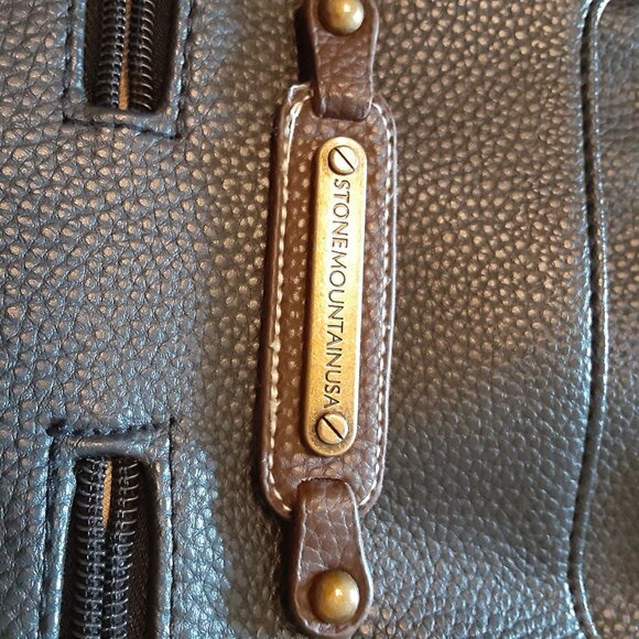 STONE MOUNTAIN Pebbled Faux Leather Tote /Purse Black- Brown Large, 11” x 18” - Picture 9 of 11